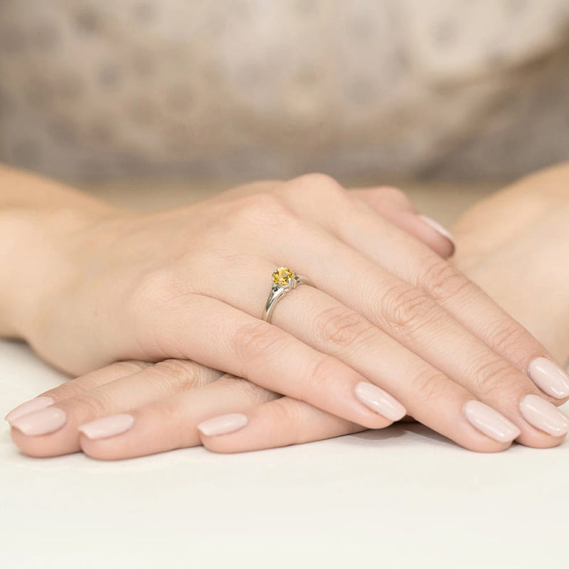 Inel Aur 14K cu Citrin 0.50 ct si Diamante Naturale Negre 0.03 ct, imaginea 6 din 9