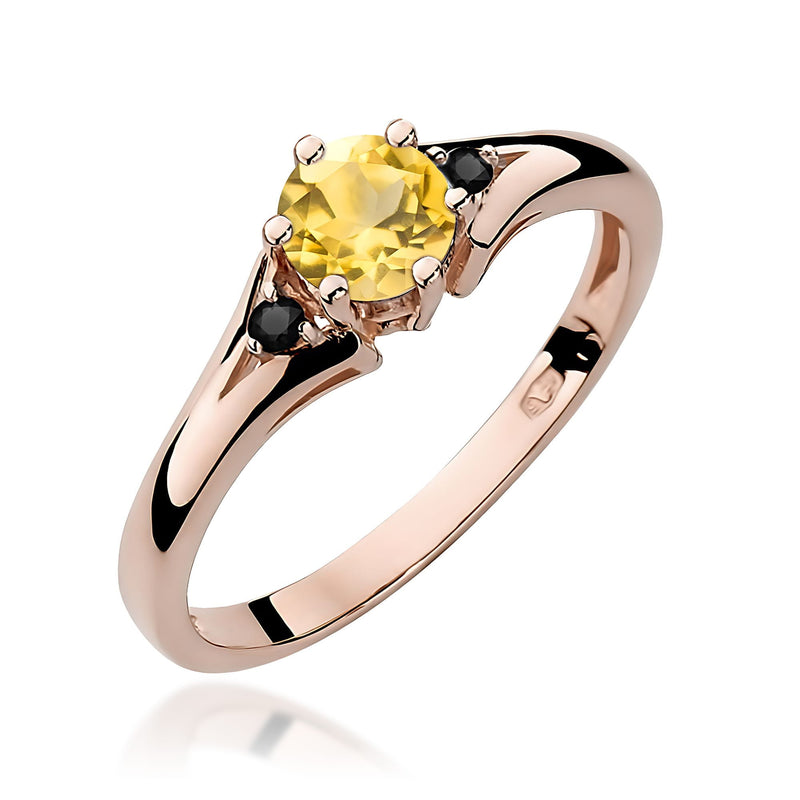 Inel Aur 14K cu Citrin 0.50 ct si Diamante Naturale Negre 0.03 ct, imaginea 7 din 9