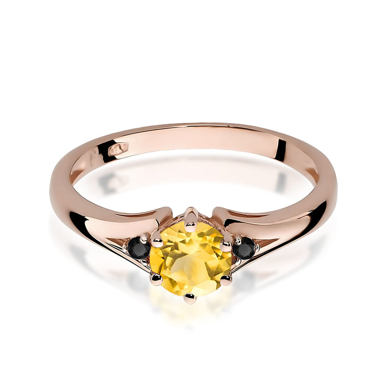 Inel Aur 14K cu Citrin 0.50 ct si Diamante Naturale Negre 0.03 ct, imaginea 8 din 9