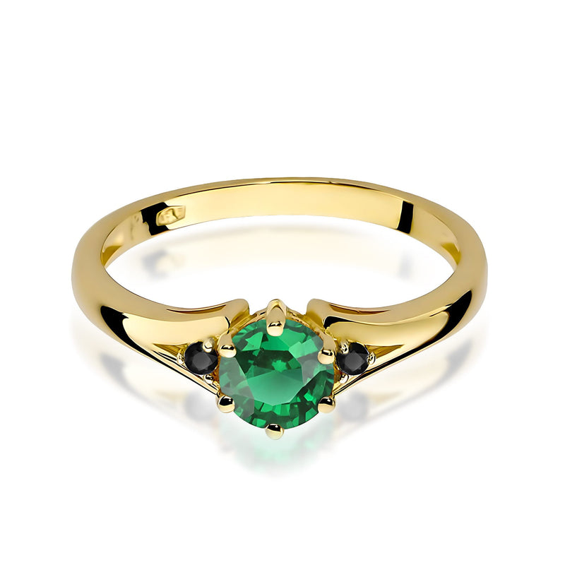 Inel Aur 14K cu Smarald 0.50 ct si Diamante Naturale Negre 0.03 ct, imaginea 2 din 9