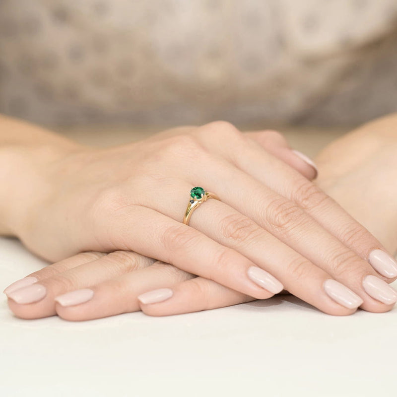 Inel Aur 14K cu Smarald 0.50 ct si Diamante Naturale Negre 0.03 ct, imaginea 3 din 9