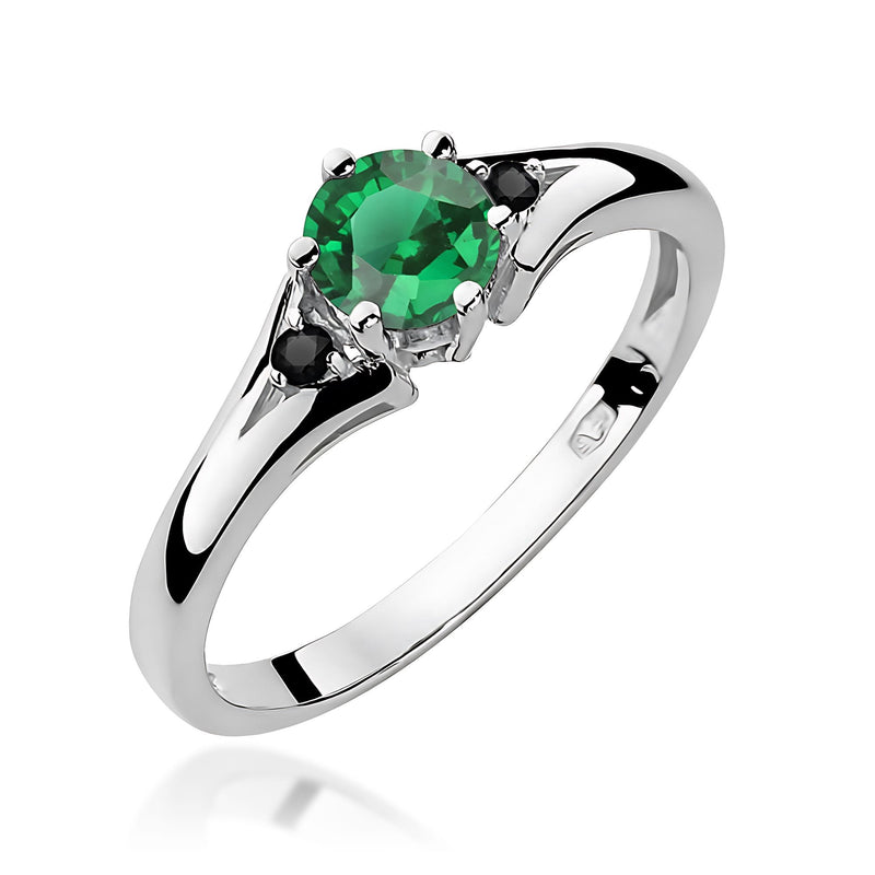 Inel Aur 14K cu Smarald 0.50 ct si Diamante Naturale Negre 0.03 ct, imaginea 4 din 9