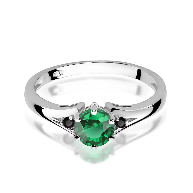 Inel Aur 14K cu Smarald 0.50 ct si Diamante Naturale Negre 0.03 ct, imaginea 5 din 9