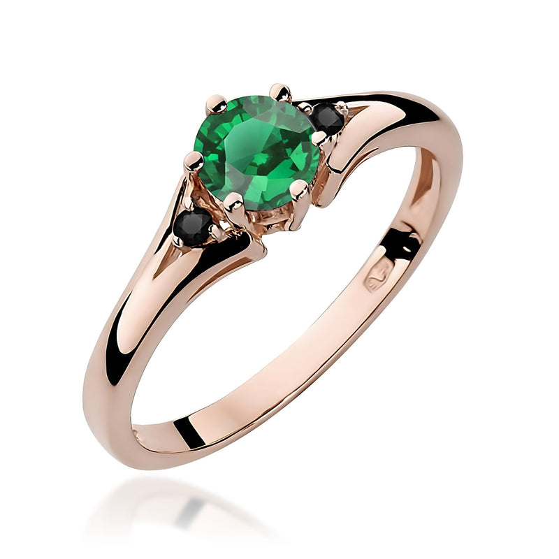 Inel Aur 14K cu Smarald 0.50 ct si Diamante Naturale Negre 0.03 ct, imaginea 7 din 9