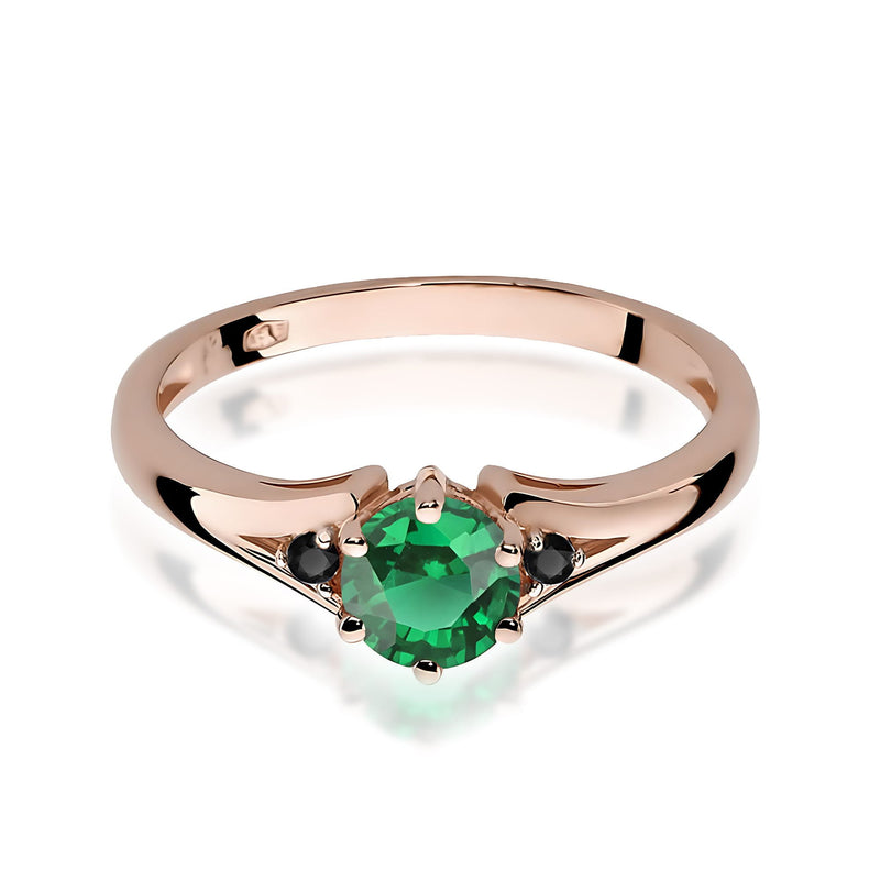 Inel Aur 14K cu Smarald 0.50 ct si Diamante Naturale Negre 0.03 ct, imaginea 8 din 9