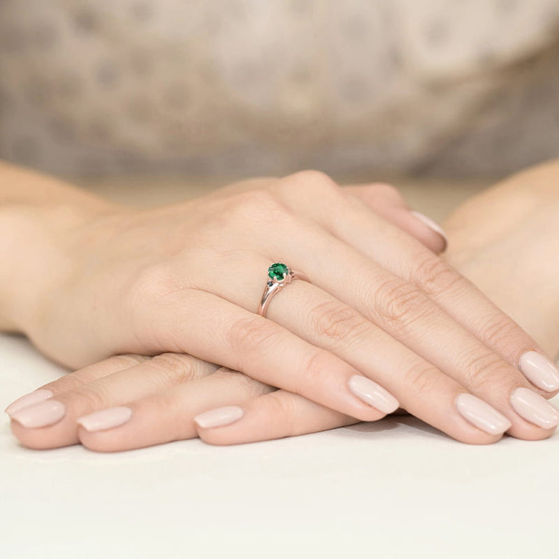 Inel Aur 14K cu Smarald 0.50 ct si Diamante Naturale Negre 0.03 ct, imaginea 9 din 9