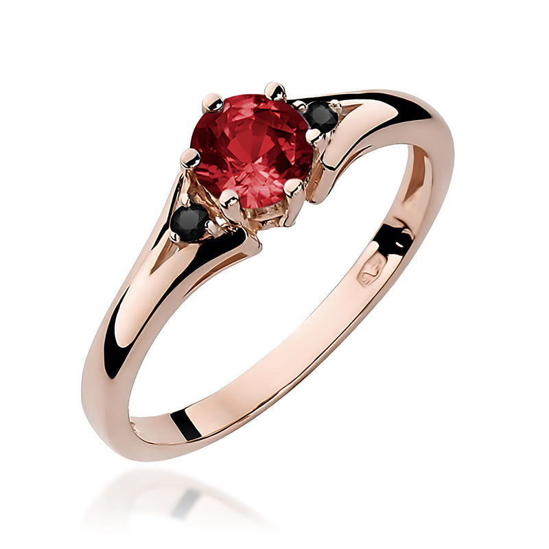 Inel Aur 14K cu Granat 0.60 ct si Diamante Naturale Negre 0.03 ct, imaginea 7 din 9