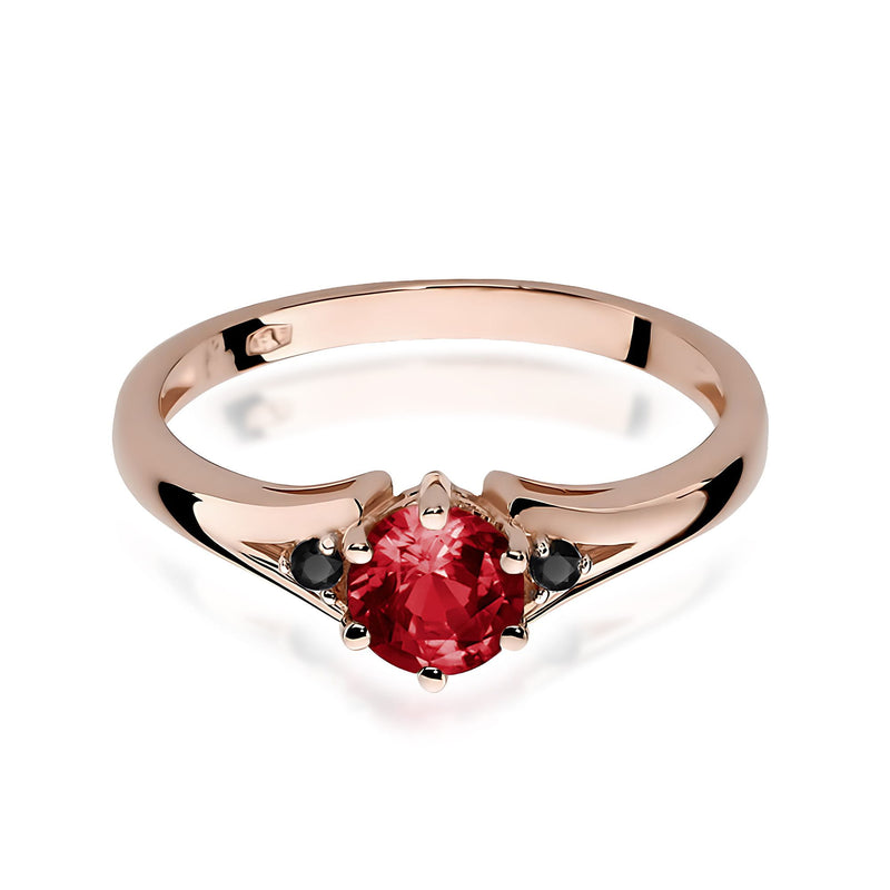 Inel Aur 14K cu Granat 0.60 ct si Diamante Naturale Negre 0.03 ct, imaginea 8 din 9