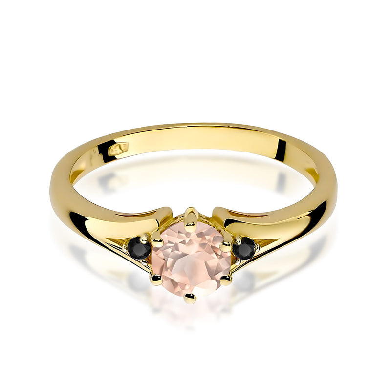 Inel Aur 14K cu Morganit 0.40 ct si Diamante Naturale Negre 0.03 ct, imaginea 2 din 9