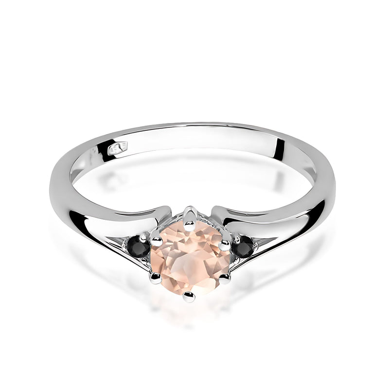 Inel Aur 14K cu Morganit 0.40 ct si Diamante Naturale Negre 0.03 ct, imaginea 5 din 9