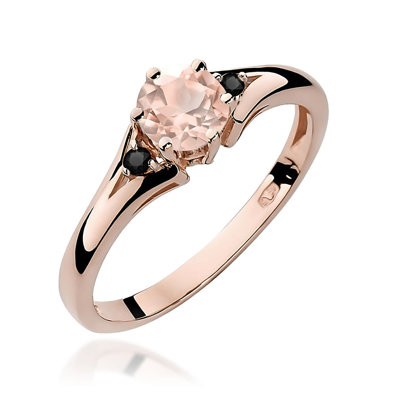 Inel Aur 14K cu Morganit 0.40 ct si Diamante Naturale Negre 0.03 ct, imaginea 7 din 9