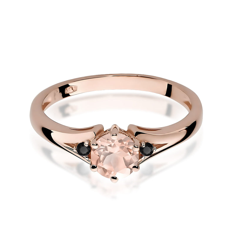 Inel Aur 14K cu Morganit 0.40 ct si Diamante Naturale Negre 0.03 ct, imaginea 8 din 9