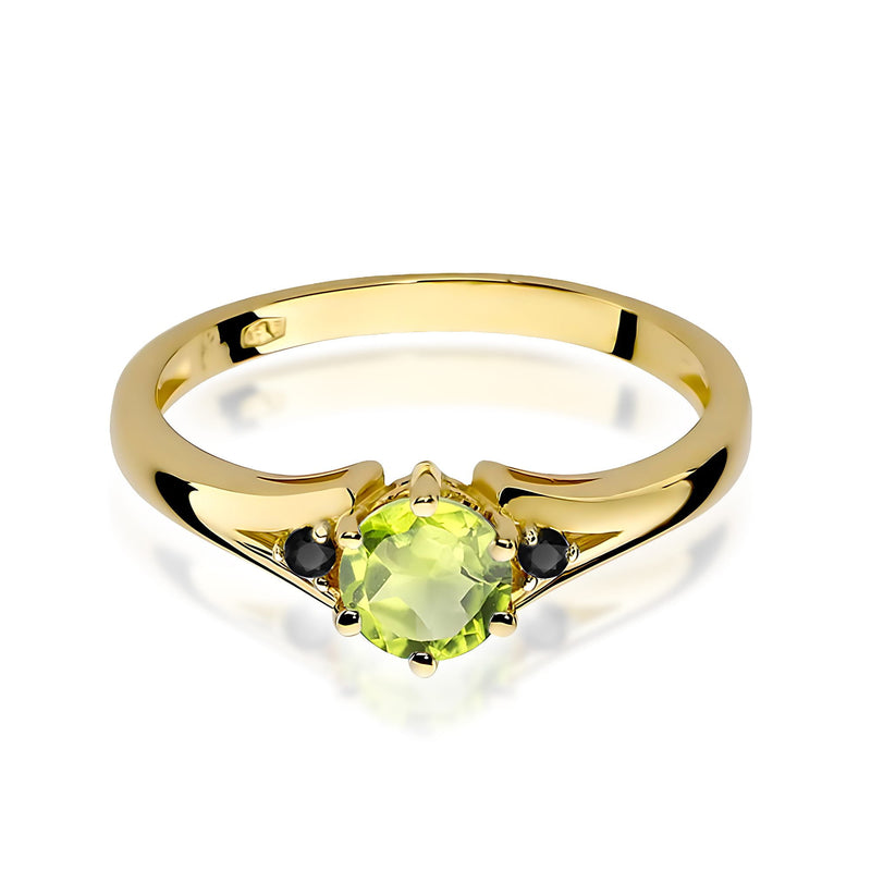 Inel Aur 14K cu Peridot 0.60 ct si Diamante Naturale Negre 0.03 ct, imaginea 2 din 9