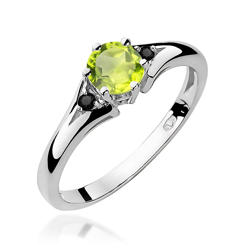 Inel Aur 14K cu Peridot 0.60 ct si Diamante Naturale Negre 0.03 ct, imaginea 4 din 9