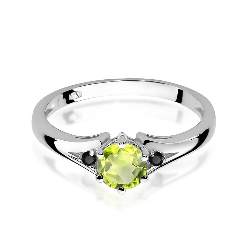 Inel Aur 14K cu Peridot 0.60 ct si Diamante Naturale Negre 0.03 ct, imaginea 5 din 9
