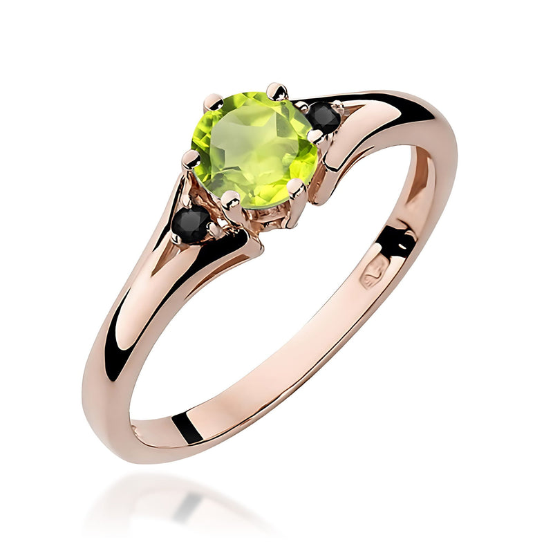 Inel Aur 14K cu Peridot 0.60 ct si Diamante Naturale Negre 0.03 ct, imaginea 7 din 9
