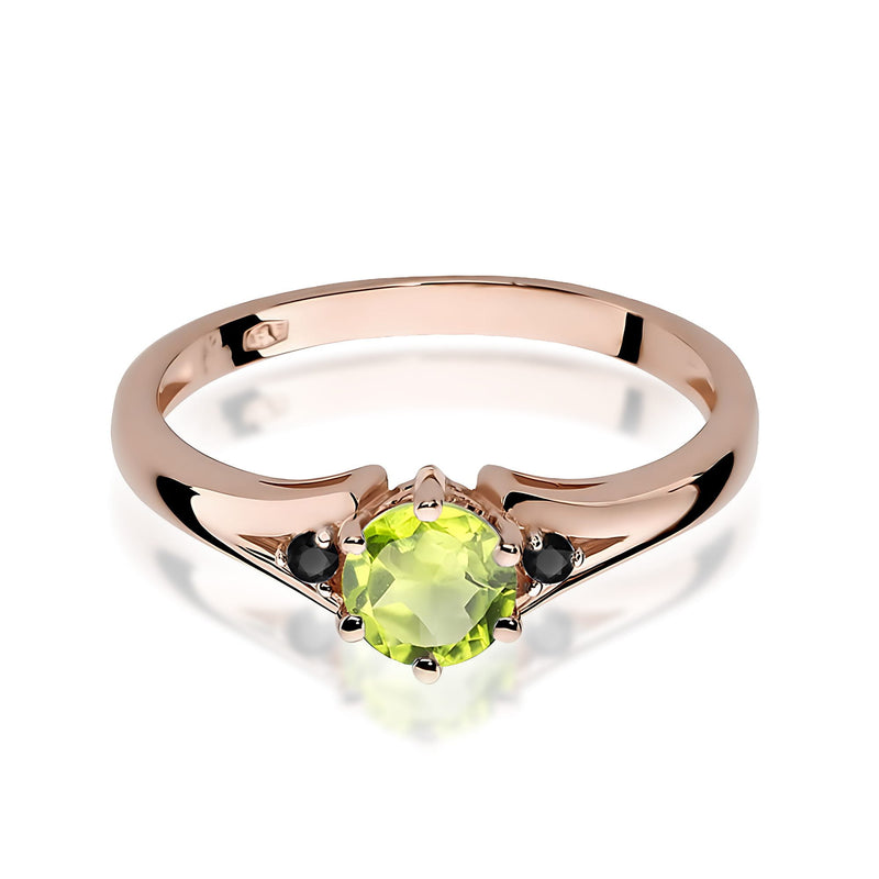 Inel Aur 14K cu Peridot 0.60 ct si Diamante Naturale Negre 0.03 ct, imaginea 8 din 9