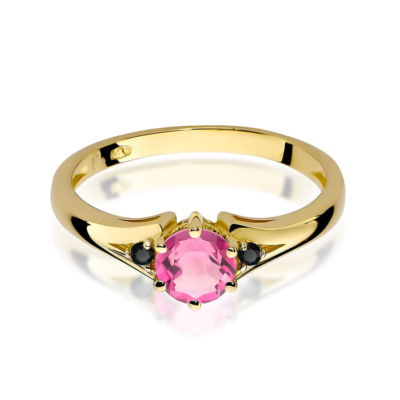 Inel Aur 14K cu Topaz Roz 0.60 ct si Diamante Naturale Negre 0.03 ct, imaginea 2 din 9