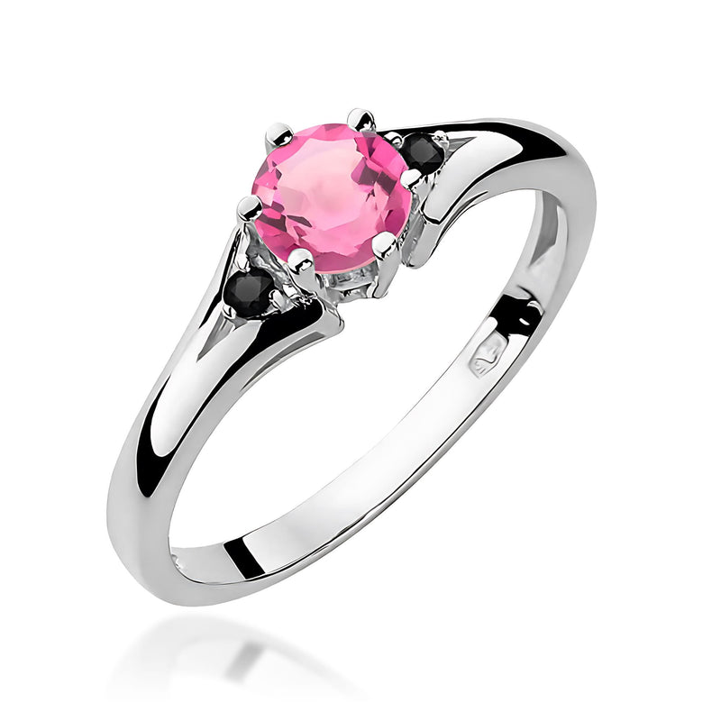 Inel Aur 14K cu Topaz Roz 0.60 ct si Diamante Naturale Negre 0.03 ct, imaginea 4 din 9