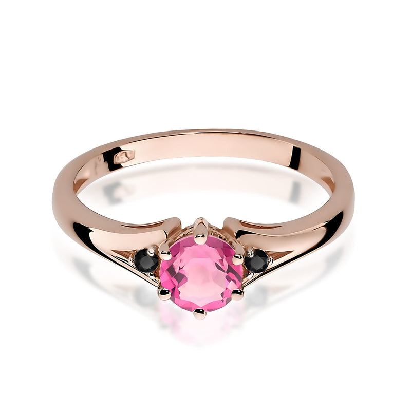 Inel Aur 14K cu Topaz Roz 0.60 ct si Diamante Naturale Negre 0.03 ct, imaginea 8 din 9