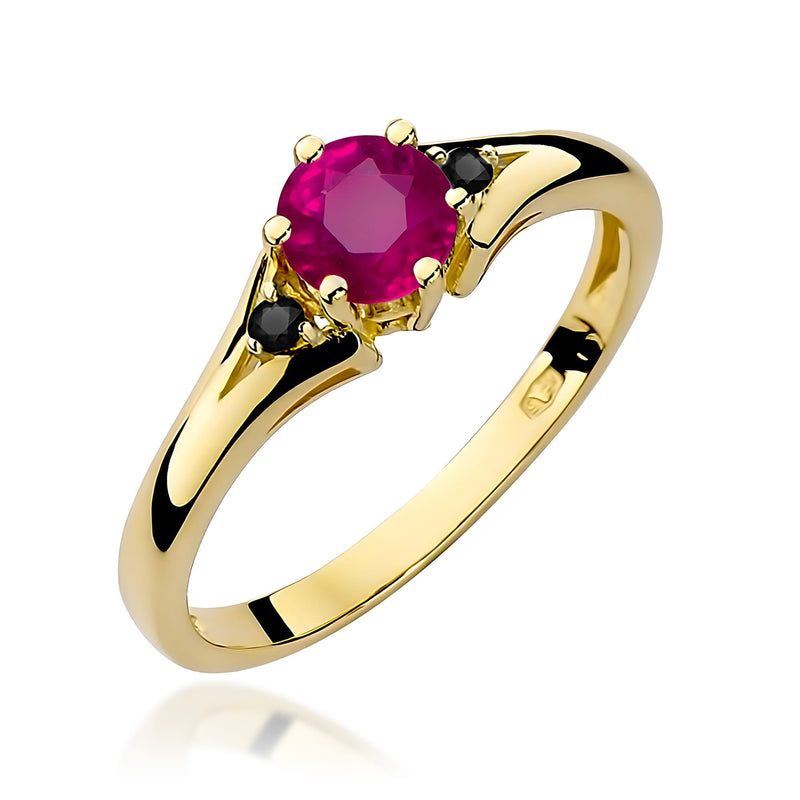 Inel Aur 14K cu Rhodolite 0.60 ct si Diamante Naturale Negre 0.03 ct — Aur galben