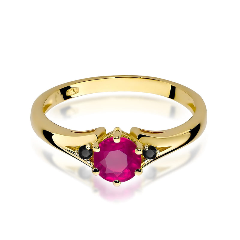 Inel Aur 14K cu Rhodolite 0.60 ct si Diamante Naturale Negre 0.03 ct, imaginea 2 din 9