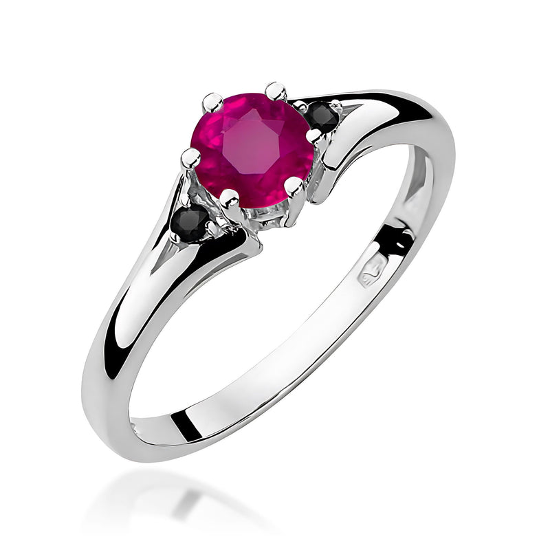 Inel Aur 14K cu Rhodolite 0.60 ct si Diamante Naturale Negre 0.03 ct, imaginea 4 din 9