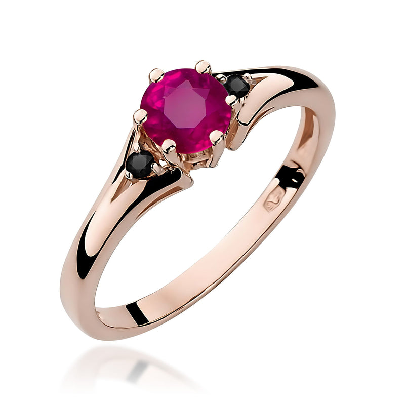 Inel Aur 14K cu Rhodolite 0.60 ct si Diamante Naturale Negre 0.03 ct, imaginea 7 din 9