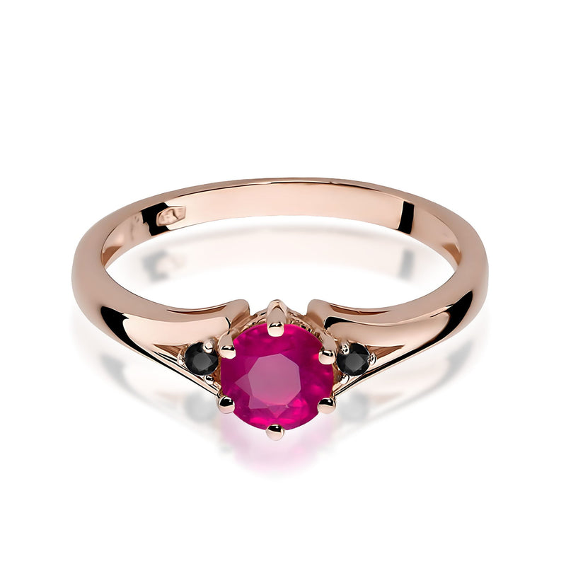 Inel Aur 14K cu Rhodolite 0.60 ct si Diamante Naturale Negre 0.03 ct, imaginea 8 din 9