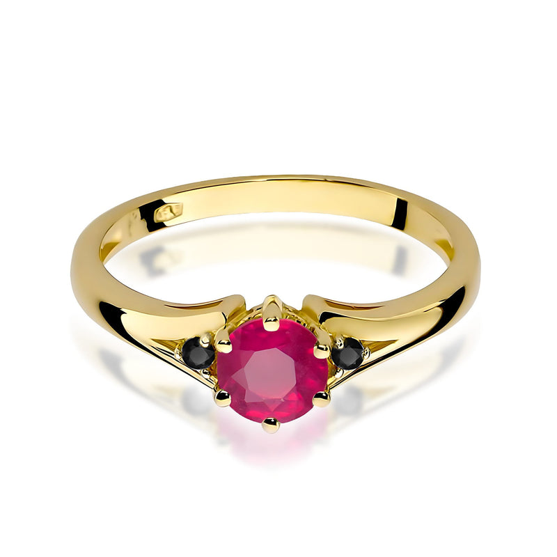 Inel Aur 14K cu Rubin 0.60 ct si Diamante Naturale Negre 0.03 ct, imaginea 2 din 8