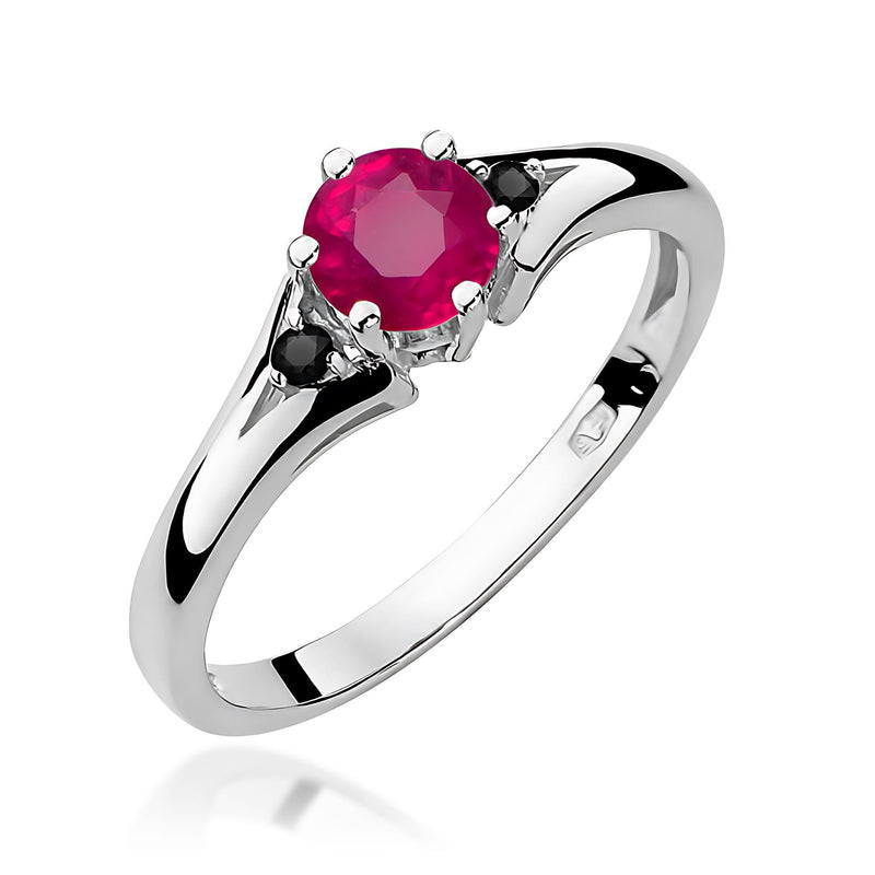 Inel Aur 14K cu Rubin 0.60 ct si Diamante Naturale Negre 0.03 ct, imaginea 4 din 8