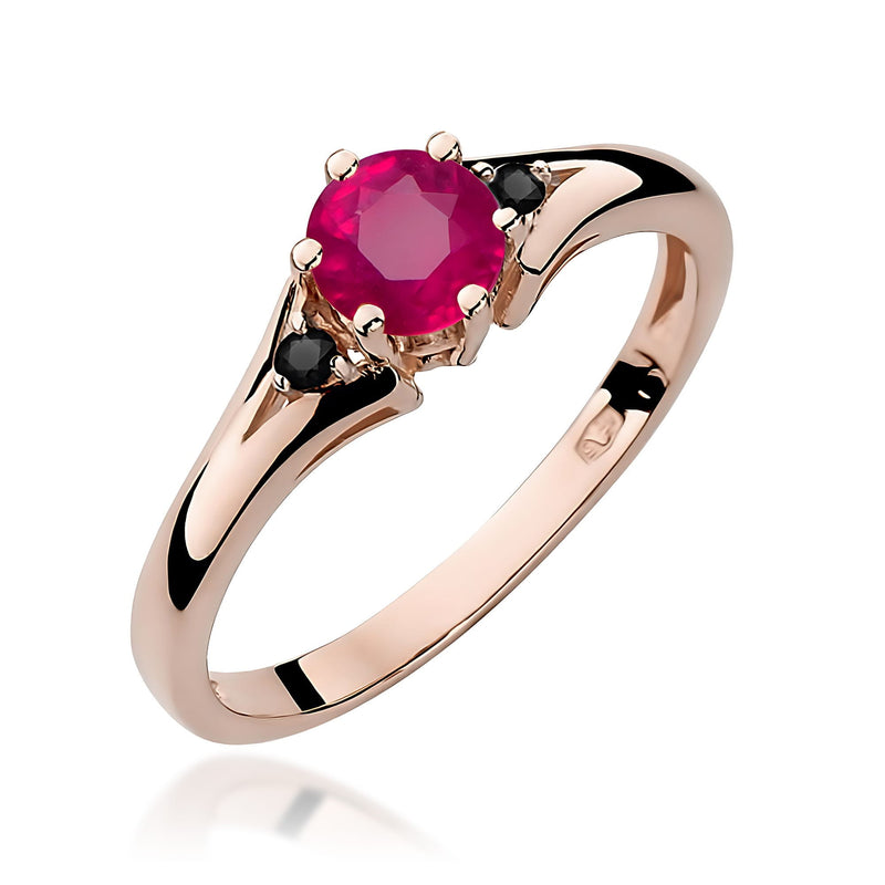 Inel Aur 14K cu Rubin 0.60 ct si Diamante Naturale Negre 0.03 ct, imaginea 6 din 8