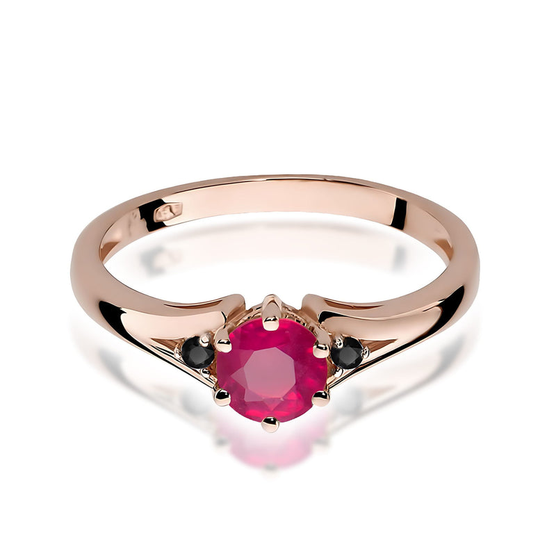 Inel Aur 14K cu Rubin 0.60 ct si Diamante Naturale Negre 0.03 ct, imaginea 7 din 8