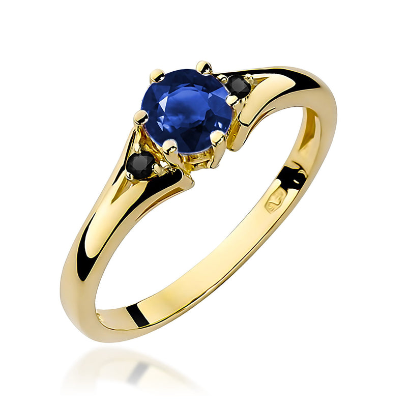 Inel Aur 14K cu Safir 0.50 ct si Diamante Naturale Negre 0.03 ct — Aur galben