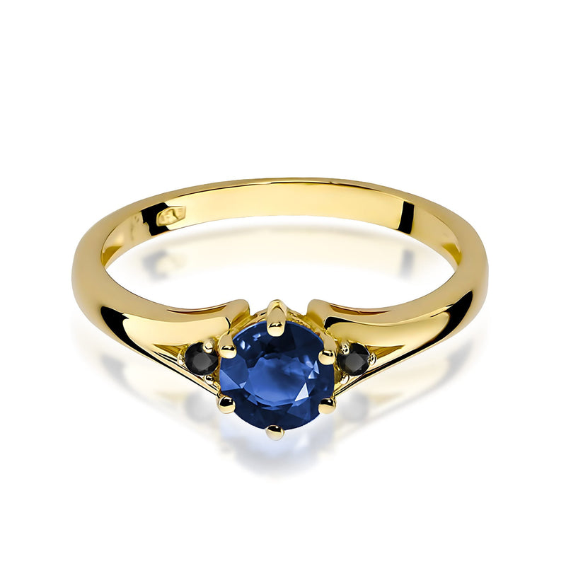 Inel Aur 14K cu Safir 0.50 ct si Diamante Naturale Negre 0.03 ct, imaginea 2 din 9