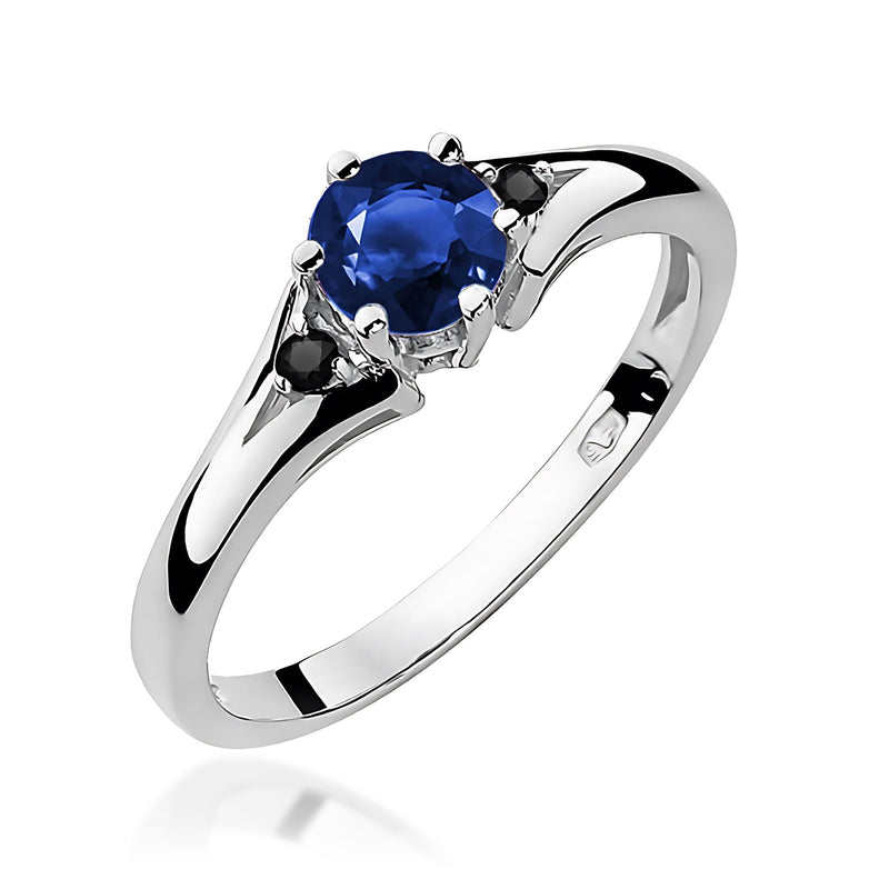 Inel Aur 14K cu Safir 0.50 ct si Diamante Naturale Negre 0.03 ct, imaginea 4 din 9