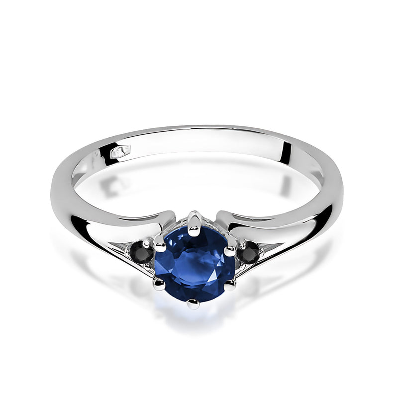 Inel Aur 14K cu Safir 0.50 ct si Diamante Naturale Negre 0.03 ct, imaginea 5 din 9