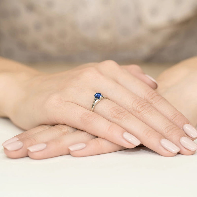 Inel Aur 14K cu Safir 0.50 ct si Diamante Naturale Negre 0.03 ct, imaginea 6 din 9