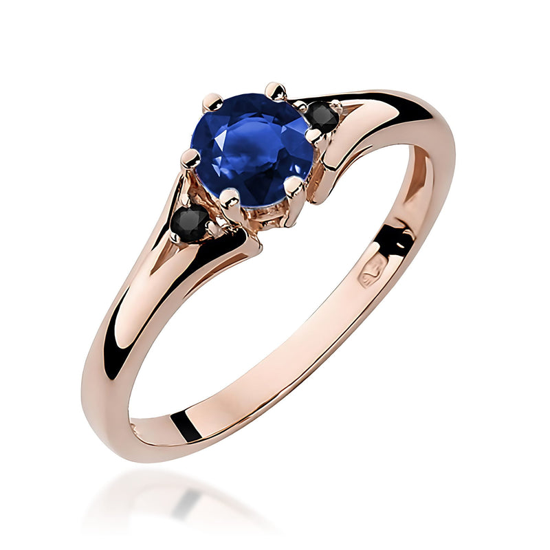 Inel Aur 14K cu Safir 0.50 ct si Diamante Naturale Negre 0.03 ct, imaginea 7 din 9