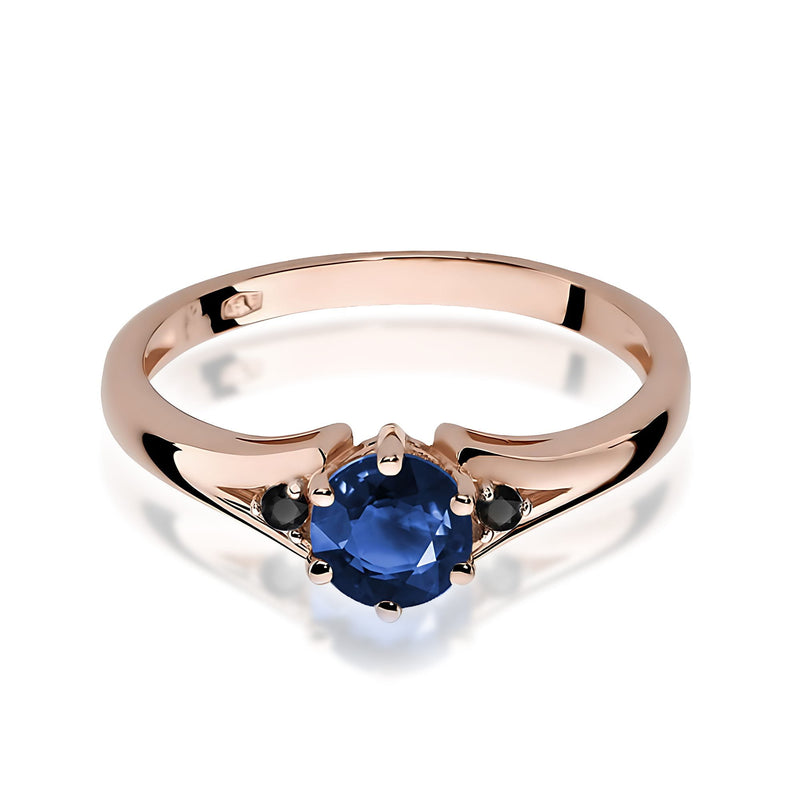 Inel Aur 14K cu Safir 0.50 ct si Diamante Naturale Negre 0.03 ct, imaginea 8 din 9