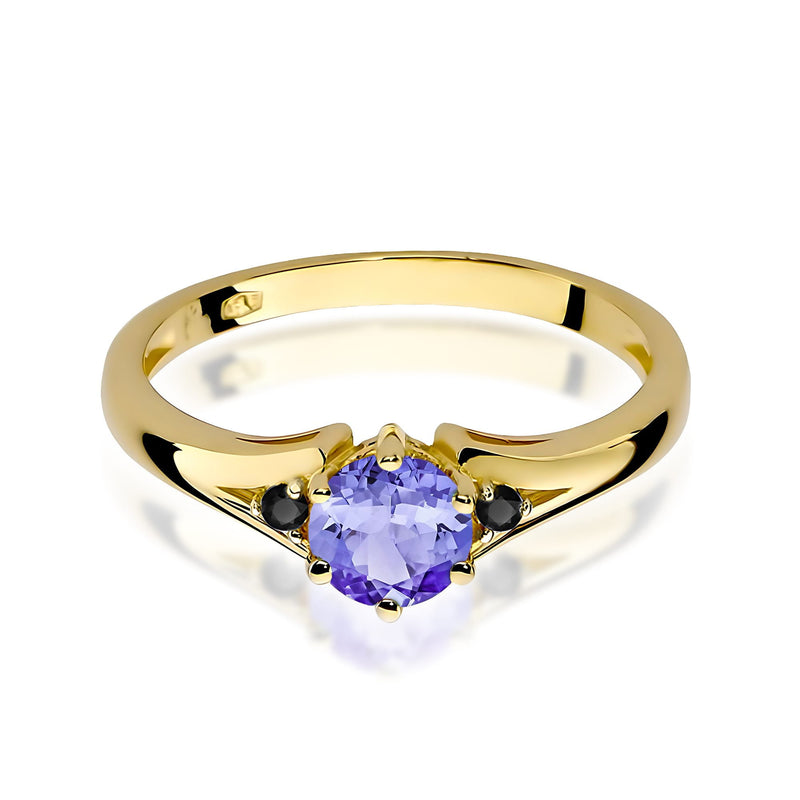 Inel Aur 14K cu Tanzanit 0.50 ct si Diamante Naturale Negre 0.03 ct, imaginea 2 din 8