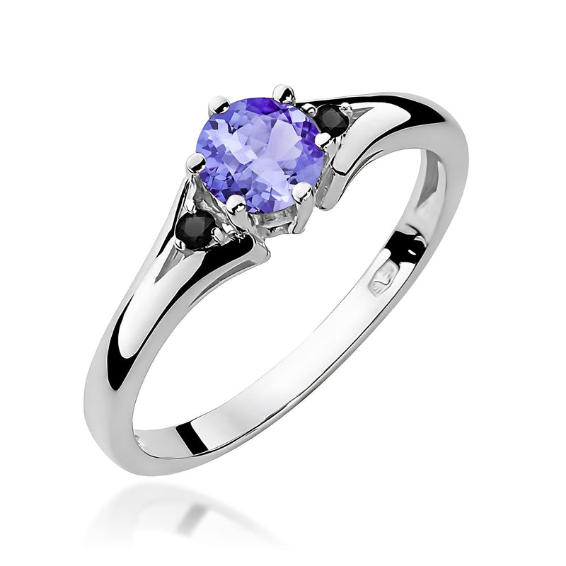 Inel Aur 14K cu Tanzanit 0.50 ct si Diamante Naturale Negre 0.03 ct, imaginea 4 din 8
