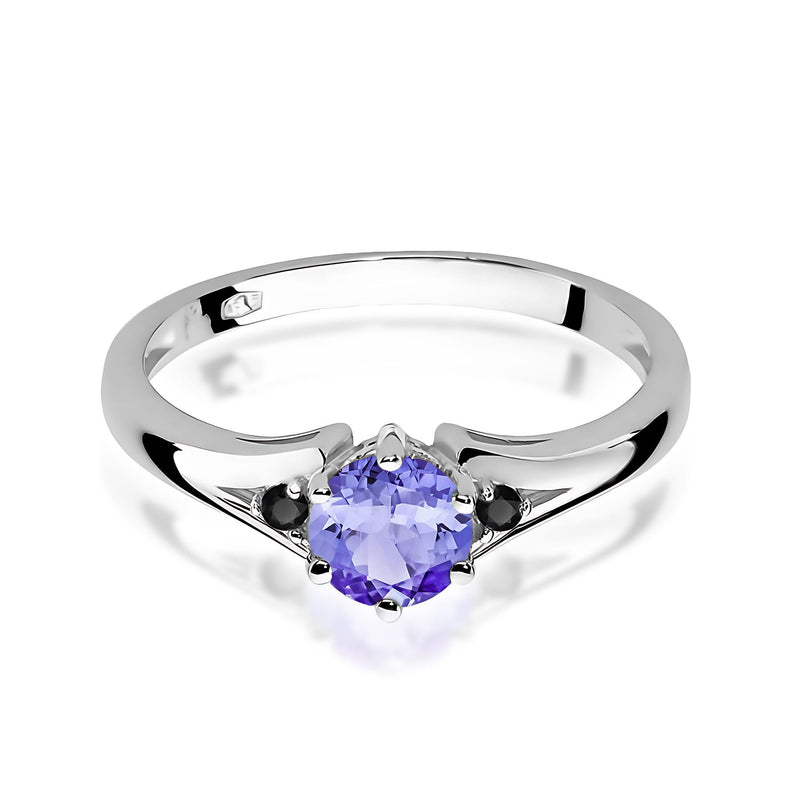 Inel Aur 14K cu Tanzanit 0.50 ct si Diamante Naturale Negre 0.03 ct, imaginea 5 din 8