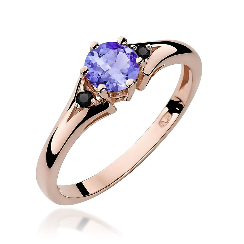 Inel Aur 14K cu Tanzanit 0.50 ct si Diamante Naturale Negre 0.03 ct, imaginea 7 din 8