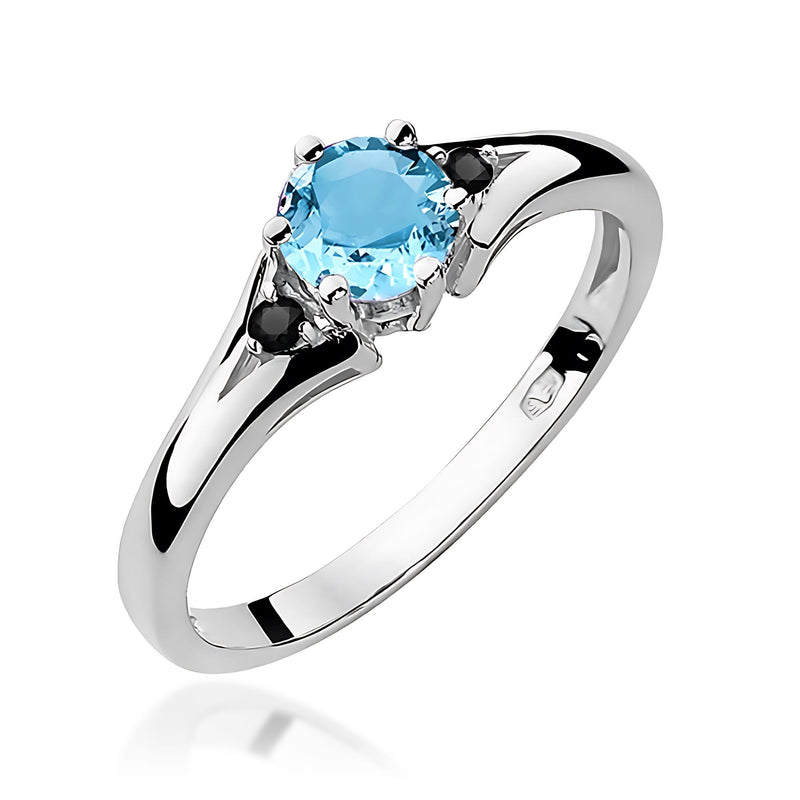 Inel Aur 14K cu Topaz Swiss 0.50 ct si Diamante Naturale Negre 0.03 ct, imaginea 4 din 9