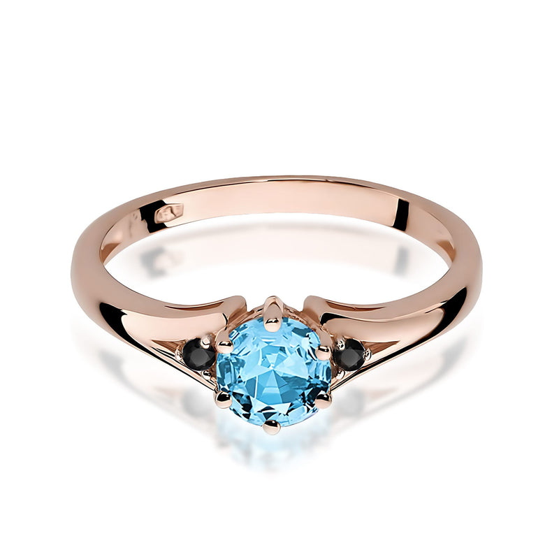 Inel Aur 14K cu Topaz Swiss 0.50 ct si Diamante Naturale Negre 0.03 ct, imaginea 8 din 9