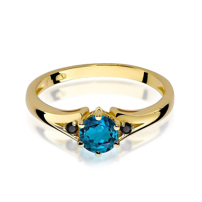 Inel Aur 14K cu Topaz London Blue 0.50 ct si Diamante Naturale Negre 0.03 ct, imaginea 2 din 9