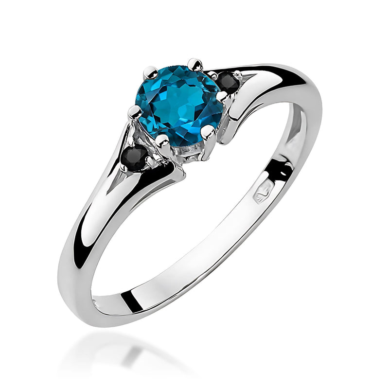 Inel Aur 14K cu Topaz London Blue 0.50 ct si Diamante Naturale Negre 0.03 ct, imaginea 4 din 9