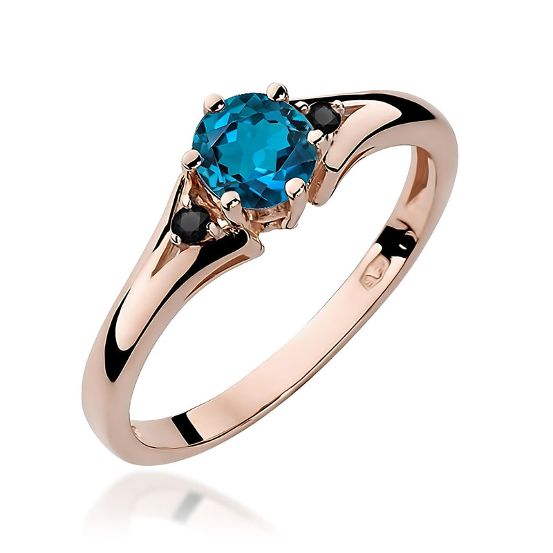 Inel Aur 14K cu Topaz London Blue 0.50 ct si Diamante Naturale Negre 0.03 ct, imaginea 7 din 9