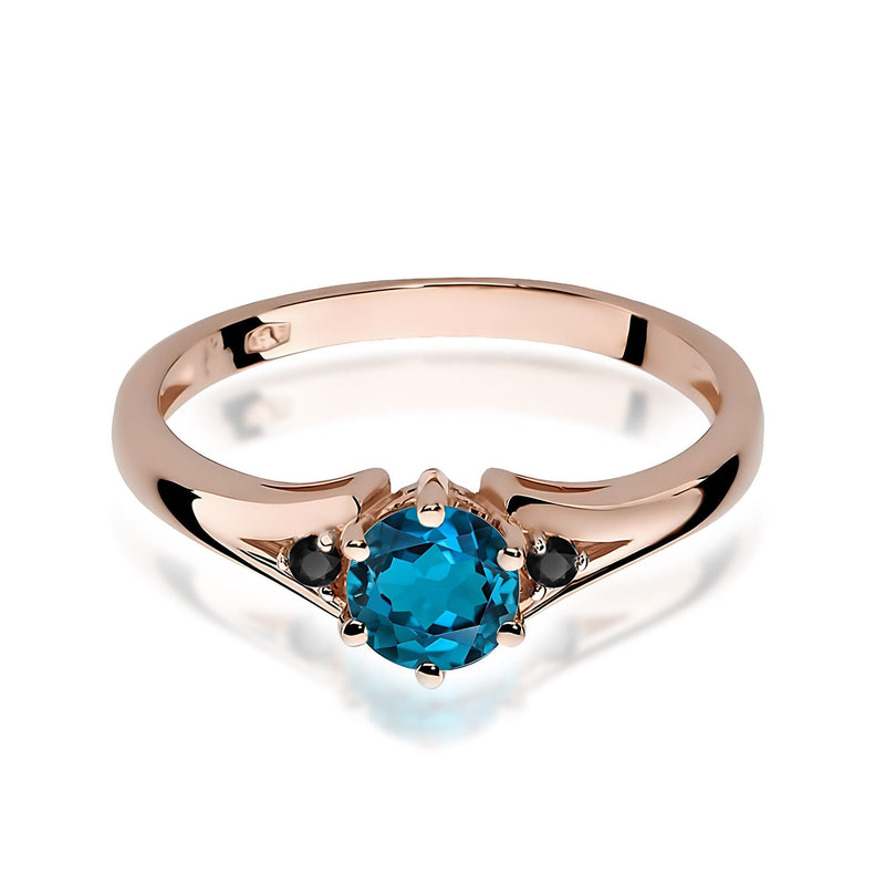 Inel Aur 14K cu Topaz London Blue 0.50 ct si Diamante Naturale Negre 0.03 ct, imaginea 8 din 9